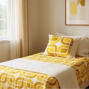 Vintage 70’s Texmade Truprest ‘Labyrinth’ Twin Fitted Bed Sheet & Pillowcase